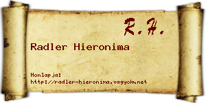 Radler Hieronima névjegykártya